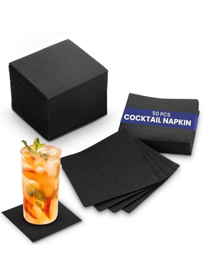 SNH Packing 50 Pieces 40x40cm Black Premium Square Shape 2-Ply Disposable Cocktail Napkin - Image 1